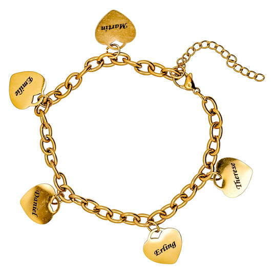 ARMBÅND MED PERSONLIG GRAVERT HJERTE - MED 1-5 HJERTER