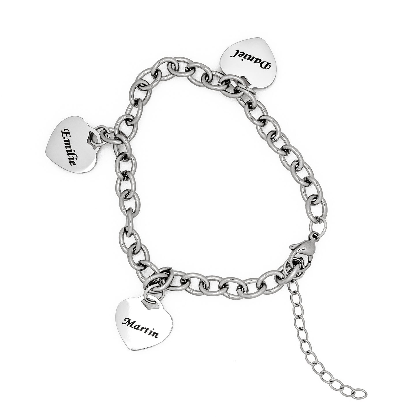 ARMBÅND MED PERSONLIG GRAVERT HJERTE - MED 1-5 HJERTER