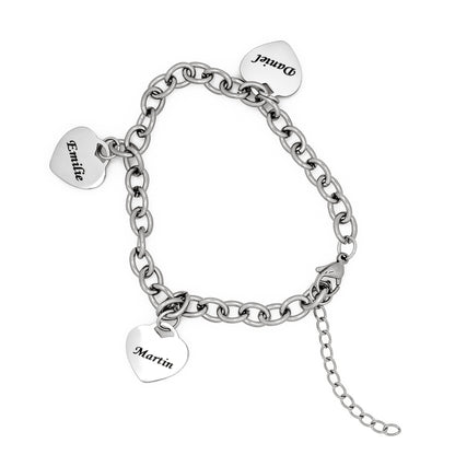ARMBÅND MED PERSONLIG GRAVERT HJERTE - MED 1-5 HJERTER