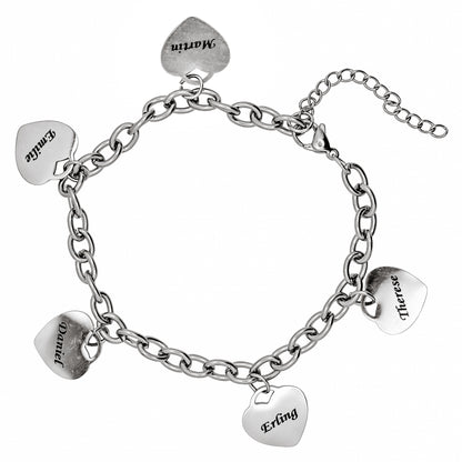 ARMBÅND MED PERSONLIG GRAVERT HJERTE - MED 1-5 HJERTER